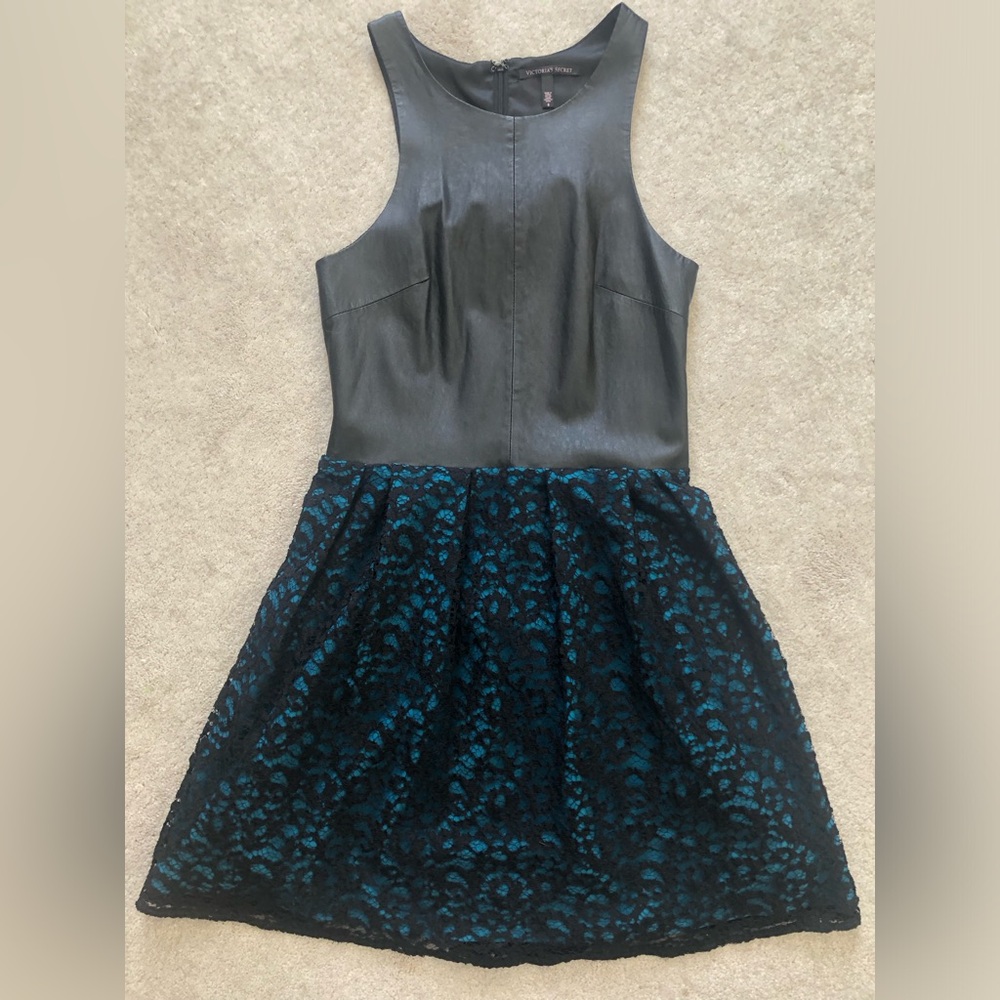 Leather and Lace Sleeveless A-Line Dress